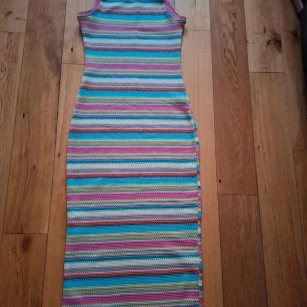 Blue and Pink Sleeveless Halter Bodycon Maxi Dress